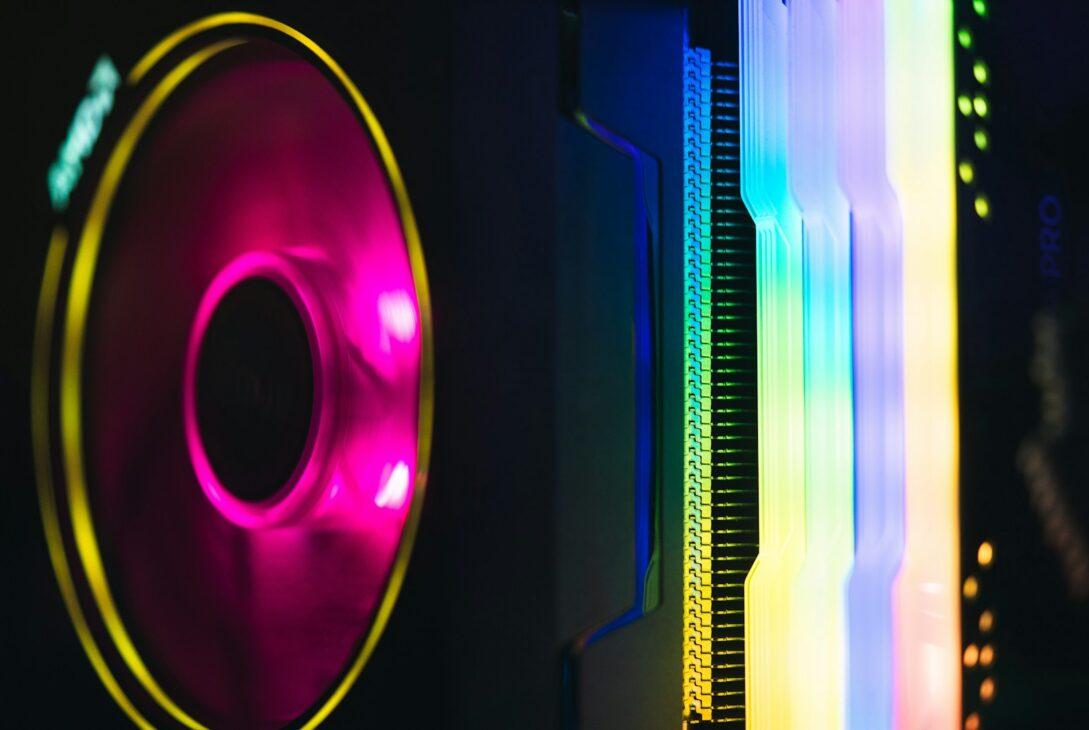 a close up of a colorful computer case