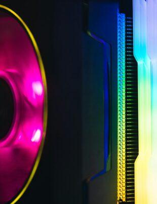 a close up of a colorful computer case