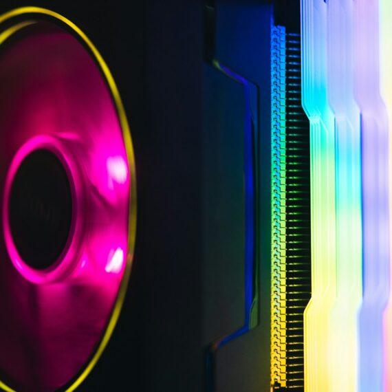 a close up of a colorful computer case