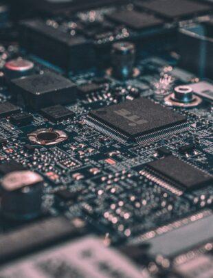 macro photography of black circuit board