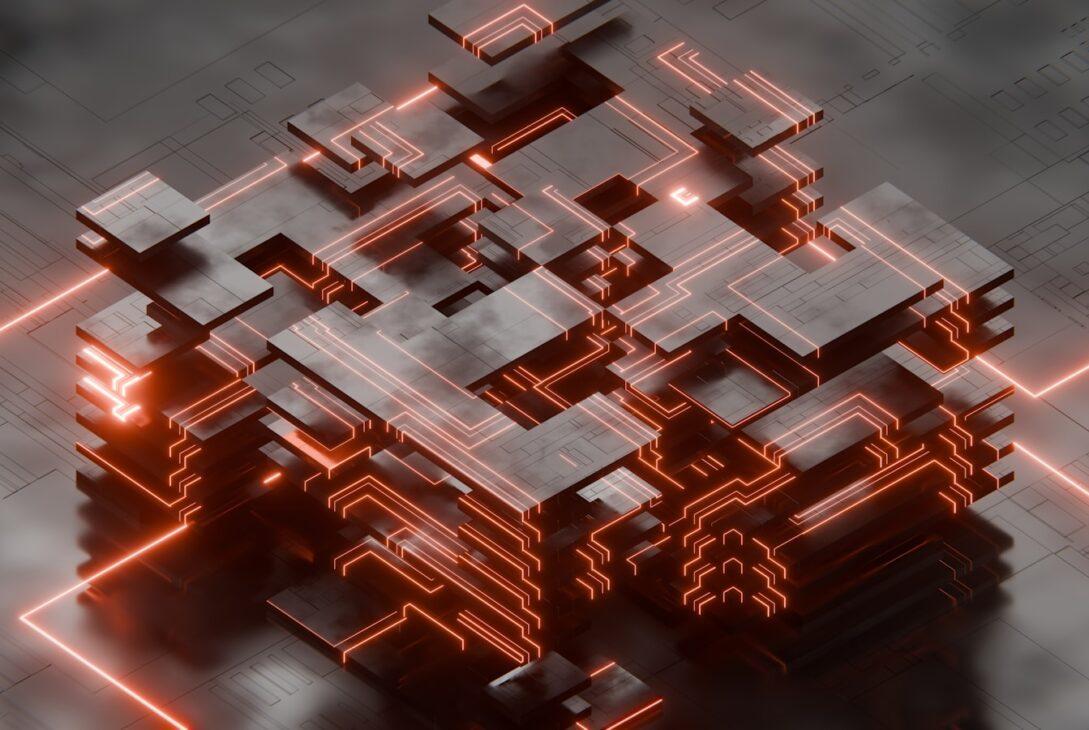 A computer generated image of a complex structure